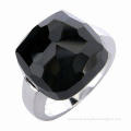 Fine silver ring with faceted black onyx